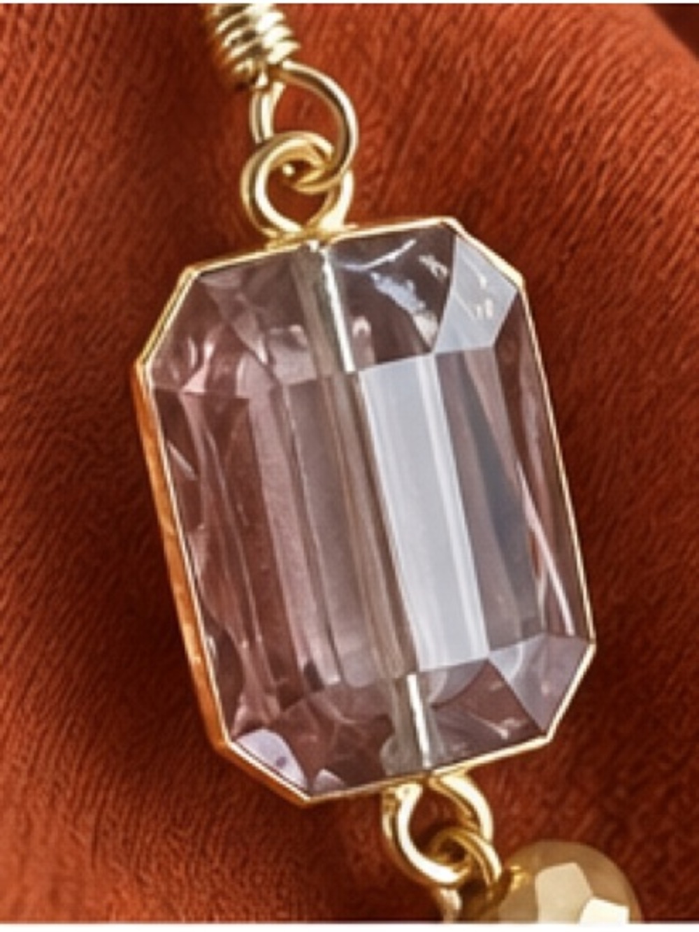 Dylan Gold-Tone Earrings with Light Amethyst and Smoky Brown Stones - Picture 6 of 7